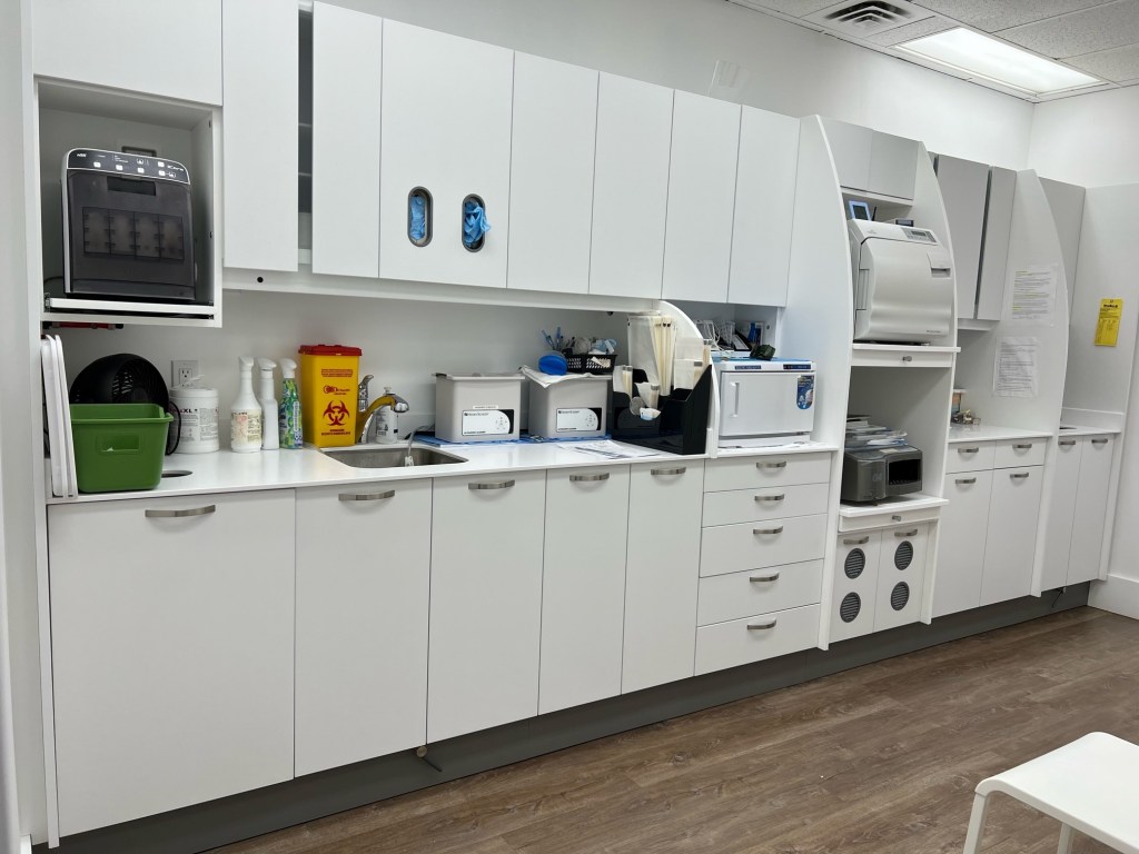 Cabinets with supplies and equipment.